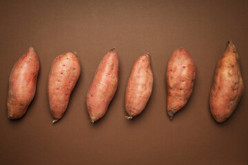Concept of vegetables, sweet potato, top view
