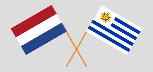 Crossed flags of the Netherlands and Uruguay. Official colors. Correct proportion