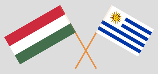 Crossed flags of Hungary and Uruguay. Official colors. Correct proportion