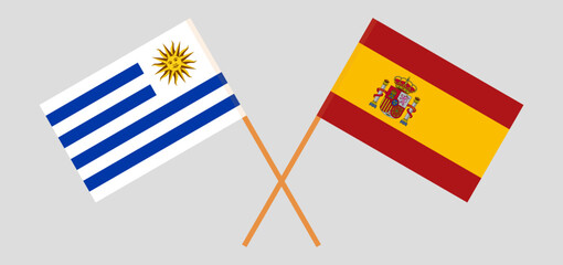 Crossed flags of Uruguay and Spain. Official colors. Correct proportion