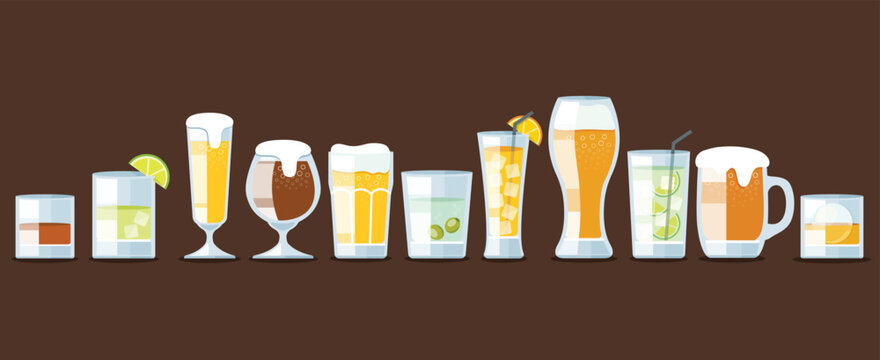 set of beer and cocktail glasses vector illustration