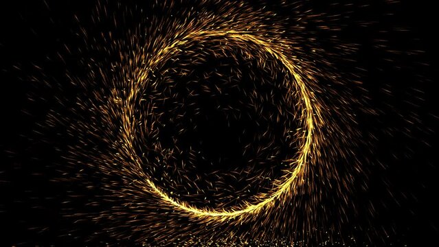 Shiny Particles Sparks Rotating Magic Circle Fire Portal. Spinning fireworks.