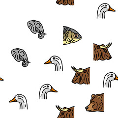 animal zoo nature wildlife vector seamless pattern thin line illustration