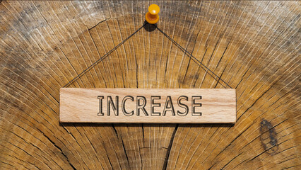 increase word. Background stump written on wooden
