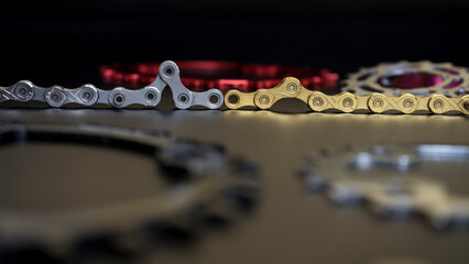 Bicycle chain and cassette on blur background