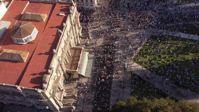 Celebration in Buenos Aires,Argentina after win of Football soccer World Cup Qatar 2022 - Aerial top down shot