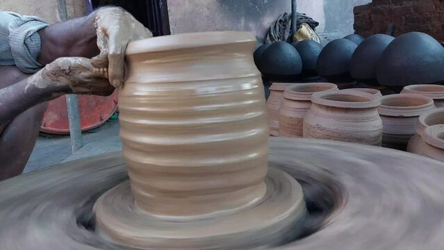 Pot clay decorative art skill workshop at village India