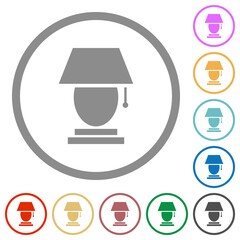 Table lamp flat icons with outlines