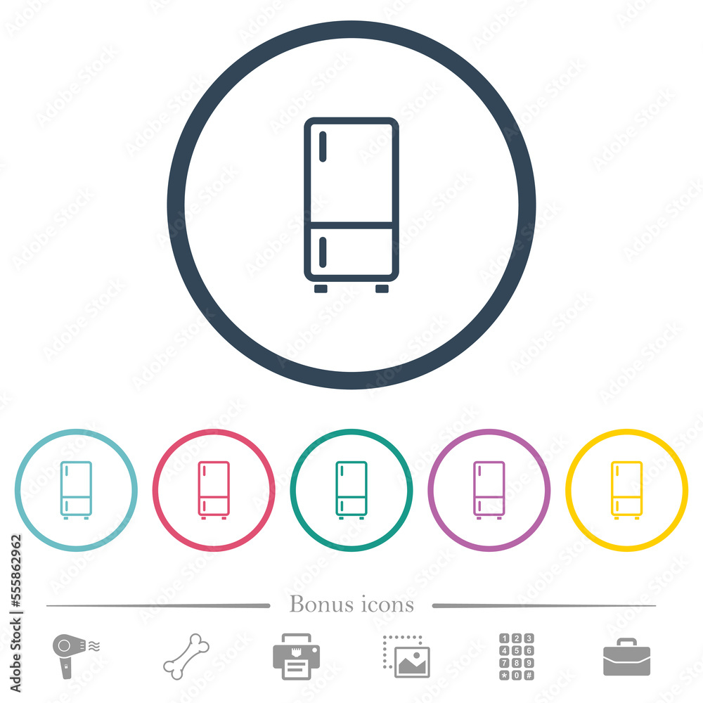 Poster Refrigerator outline flat color icons in round outlines