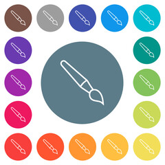Single brush outline flat white icons on round color backgrounds