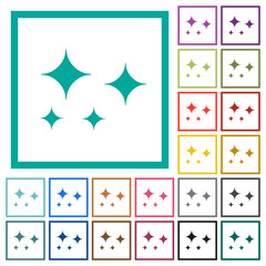 Glare stars solid flat color icons with quadrant frames