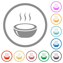Glossy steaming bowl flat icons with outlines