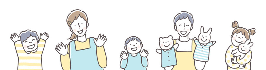 笑顔で楽しむ園児と保育士