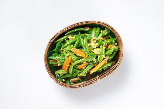 Orak Arik Buncis or Scrambled green beans or snap beans or string beans and carrot with omelette.
