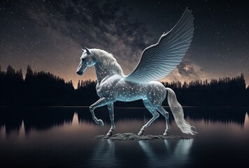 surreal illustration of winged white unicorn