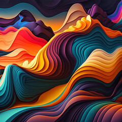 horizontal colorful abstract wave background with dark salmon, Vector 3D abstract background with paper cut shapes. Colorful carving art. Paper craft landscape with gradient fade colors.  - obrazy, fototapety, plakaty