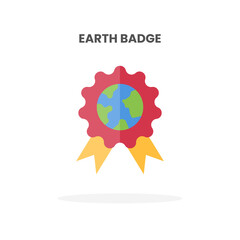 Earth Badge icon flat. Vector illustration on white background. Can used for web, app, digital product, presentation, UI and many more.