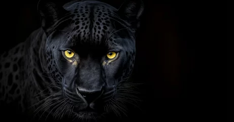 Foto op Plexiglas Front view of Panther on black background. Wild animals banner with copy space. Predator series. digital art  © Viks_jin