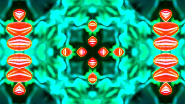 abstract kaleidoscope flowers motion dance effect seamless loop glow digital animated background