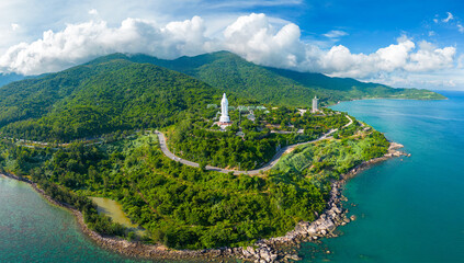 Aerial view of the Linh Ung pagoda - Son Tra Penisula - Da nang - Viet Nam