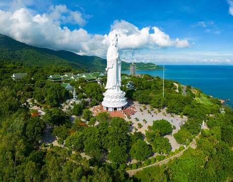 Aerial view of the Linh Ung pagoda - Son Tra Penisula - Da nang - Viet Nam