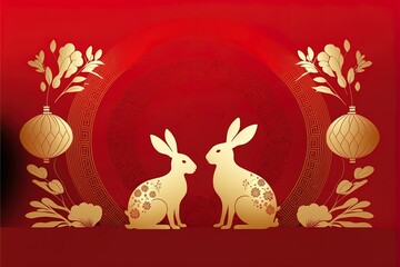 Golden rabbit on red for 2023 chinese new year