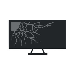 Crack in Flat Television. Broken Modern TV. Black screen. Repair and warranty of Electronic equipment and monitor