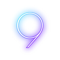 Alphabet nine 9 neon blue purple