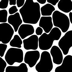 Vector black cow print pattern animal seamless. Cow skin abstract for printing, cutting, and crafts Ideal for mugs, stickers, stencils, web, cover. wall stickers, home decorate and more.