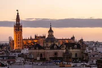 Fototapeta na wymiar Giralda Tower and Sevilla Cathedral, Spain