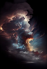 Stunning abstract illustration of dramatic clouds in dark tones. Generative art	