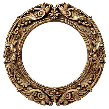 Golden Round Picture Frame Isolated On White Background. Generative Art