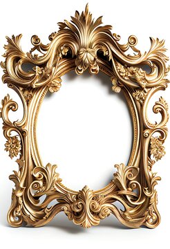 Golden oval picture frame isolated on white background. generative art
