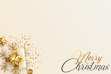 Christmas background with golden gift box decorations
