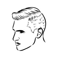 Continuous one line drawing of adult man portrait with beard and mustache. Fashionable men's style vector illustration. Sad guy in profile hand drawn contour sketch clip art.