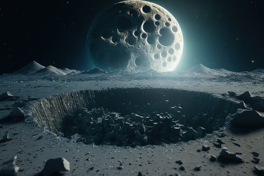 realistic moon landscape. Alien landscape. Generative AI