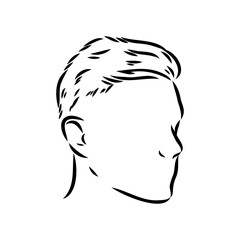 Continuous one line drawing of adult man portrait with beard and mustache. Fashionable men's style vector illustration. Sad guy in profile hand drawn contour sketch clip art.