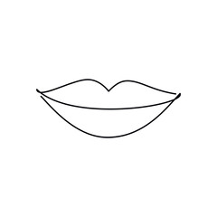 Vector lips one line continuous drawing. Outline silhouette illustration. Female hand drawn mouth linear icon. Minimal design element for print, banner, Valentine’s card, wall art poster, brochure.