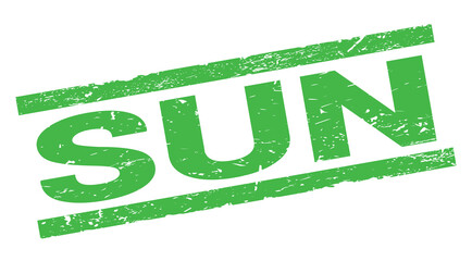 SUN text on green rectangle stamp sign.