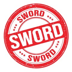 SWORD text written on red round stamp sign