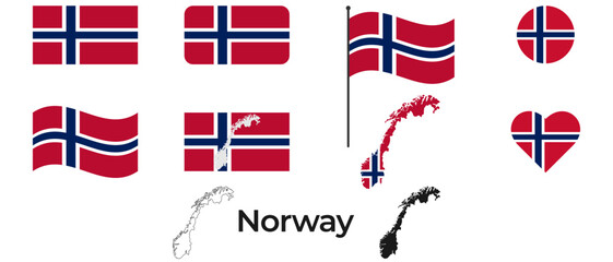 Flag of Norway. Silhouette of Norway. National symbol.