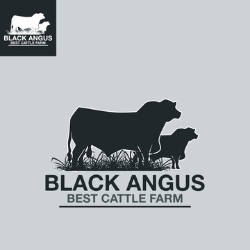 black angus farm logo, silhouette of great cattle standing vector illustrations