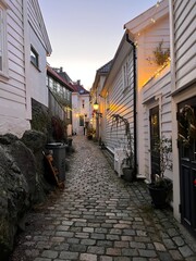 Historic Narrow streets of Bergen Norway Christams View