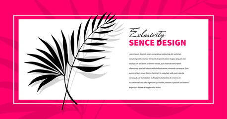 Vector nature template with palm leaf and text space with pink frame on white color background