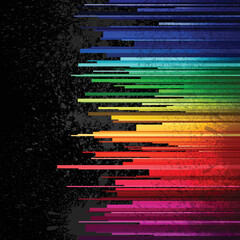 Infographics horizontal rainbow gradient stripes with paint splats on black background