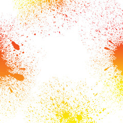 Colorful yellow, orange and red grungy gradient paint splashes on white background