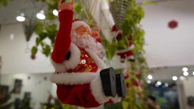 santa claus on a parachute with christmas decorations