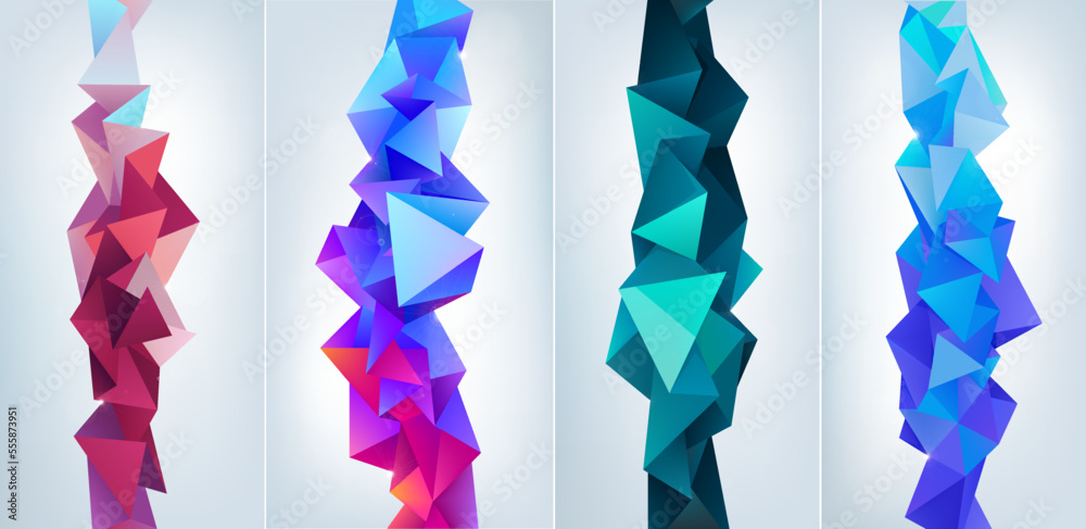 Wall mural vector set of abstract geometric 3d facet, crystal, polygon shapes. use for banners, web, brochure, 