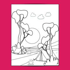 Outdoor camping coloring pages for kids