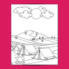 Outdoor camping coloring pages for kids